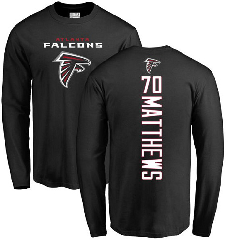 Atlanta Falcons Men Black Jake Matthews Backer NFL Football #70 Long Sleeve T Shirt